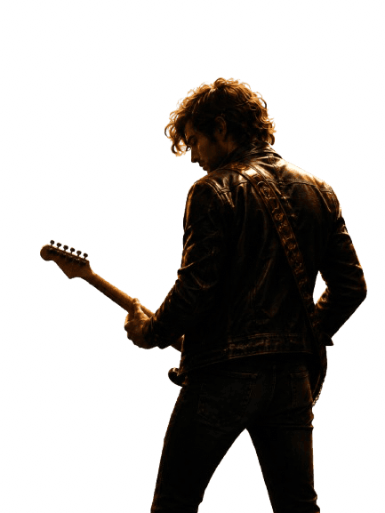 Filmowy portret gitarzysty z mapą konstelacji